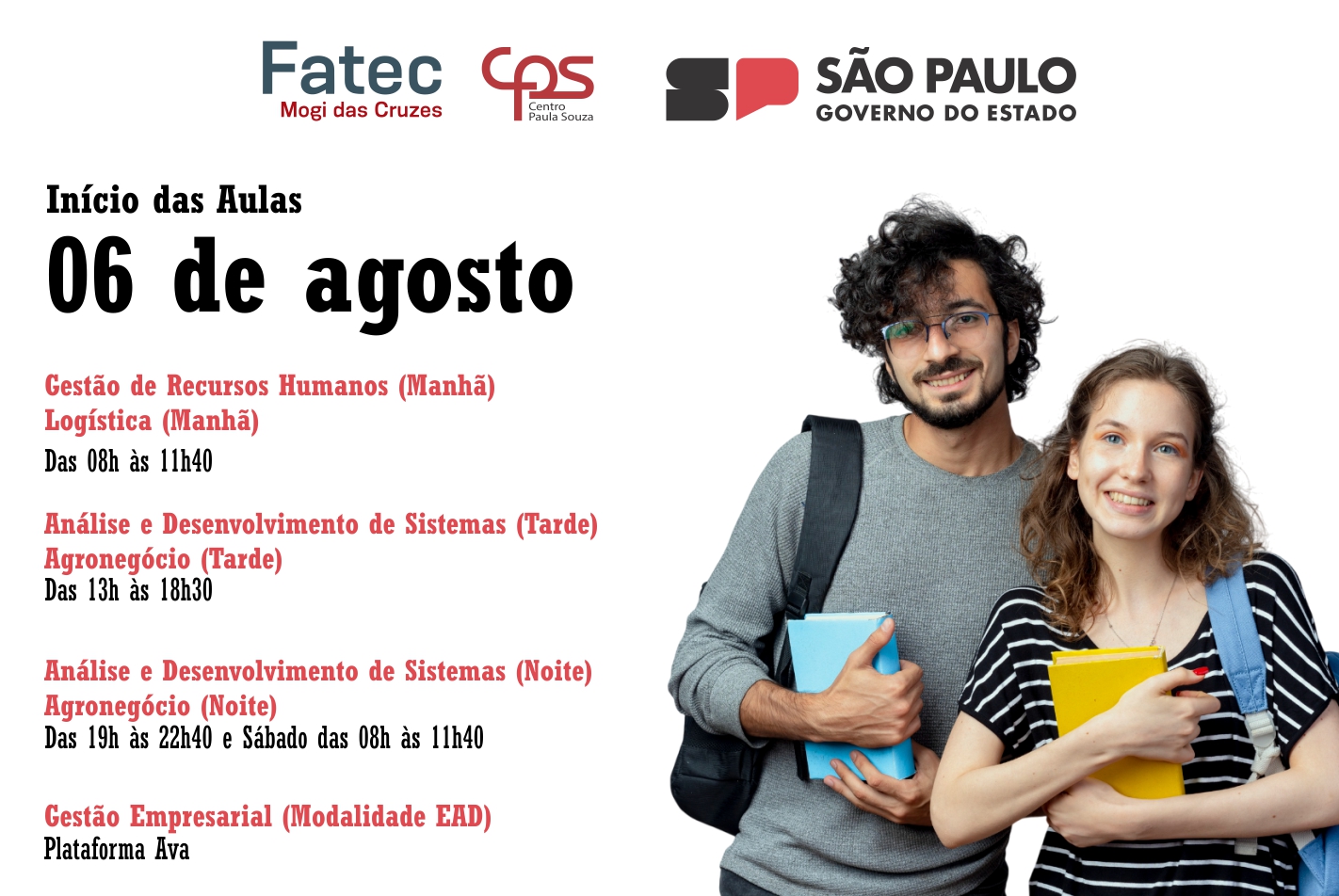 Imagem contendo informações sobre o inicio das aulas. 