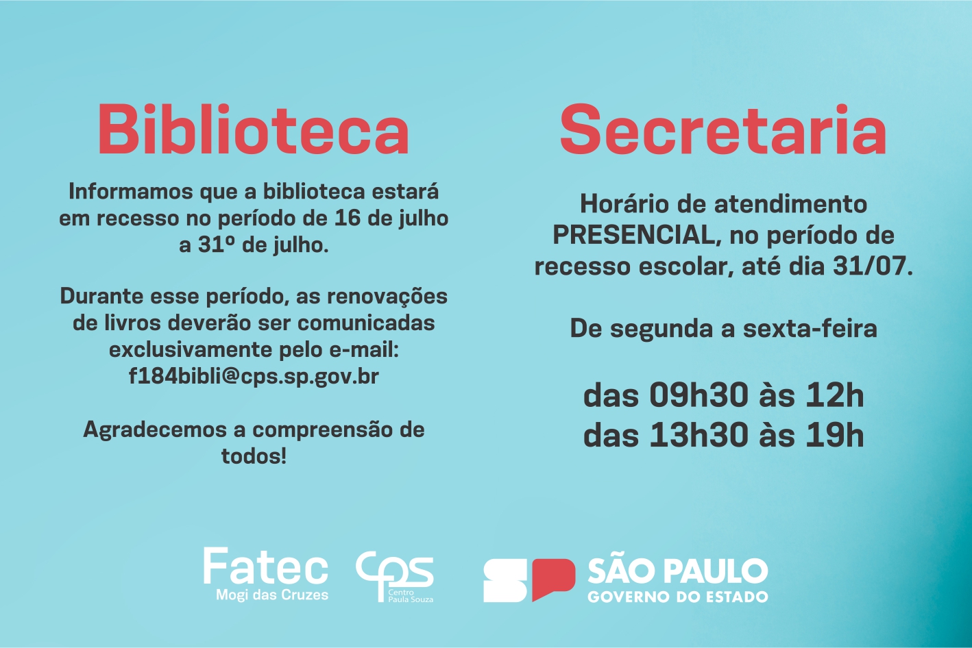 imagem contendo informação sobre recesso escolar.