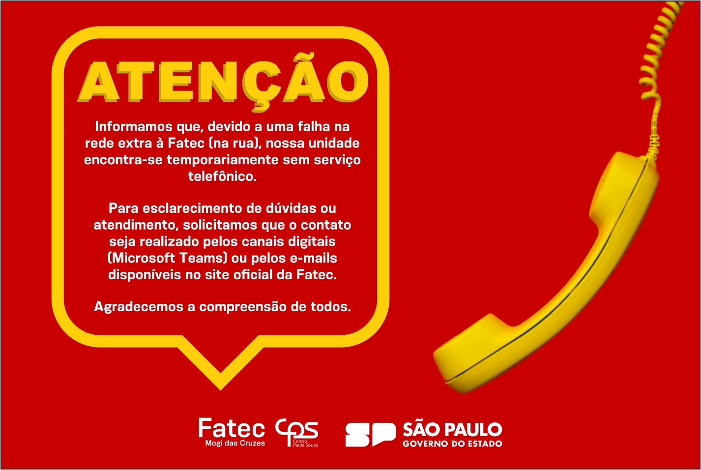 Imagem contendo informação sobre problemas no telefone.