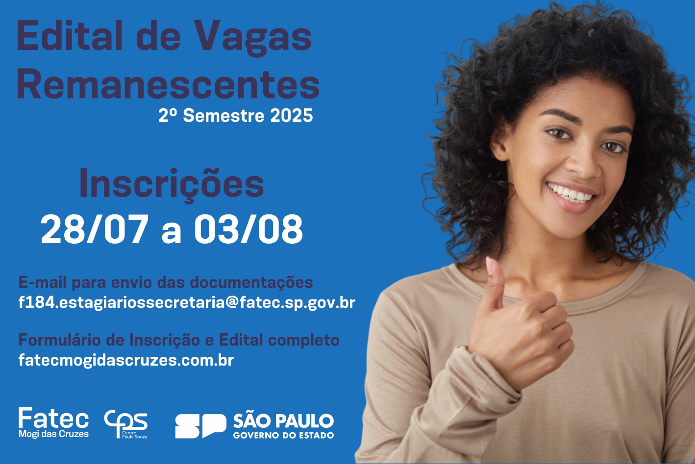 Imagem contendo informações sobre o edital de vagas remanescentes.